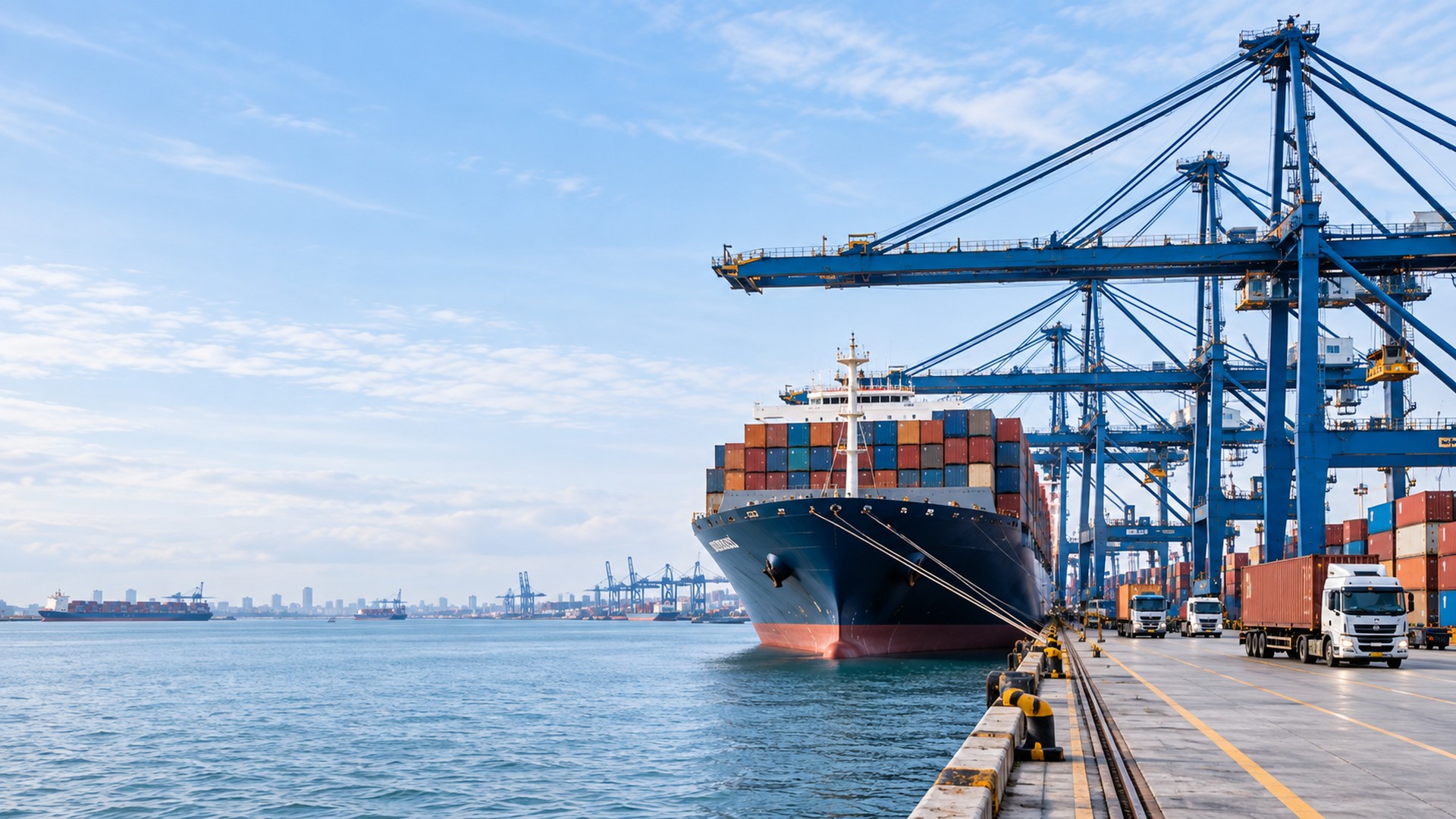 YUJINTONG Homepage Hero Container ship at a modern China international freight terminal