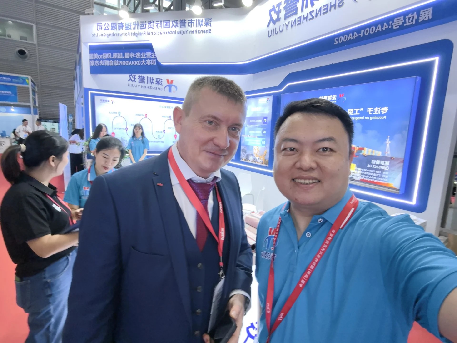International logistics team meeting customers and freight partners